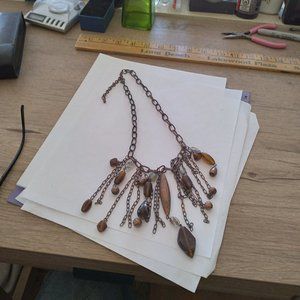 Large amber colored glass beads With coppertoned beads and balls chain necklace